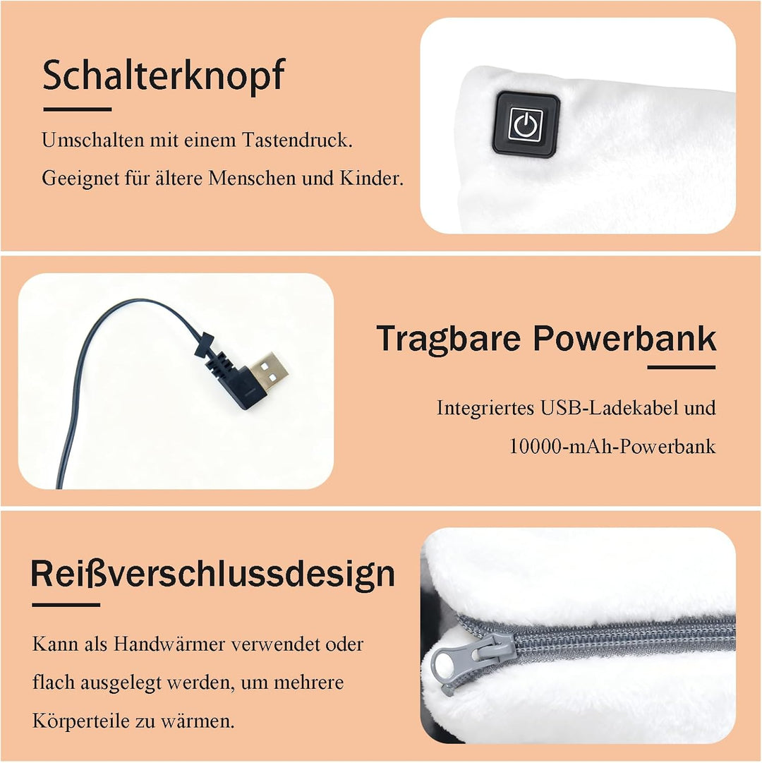 Handwärmer Elektrisch, Beheizbare Handschuhe mit 10000mAh Akku, Taschenwärmer wiederverwendbar 3 Hei