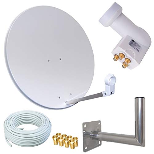 HD Sat Anlage 80cm Spiegel + Opticum Quad LNB für 4 Teilnehmer + 50m Kabel + 40cm Wandhalter (3 Farb