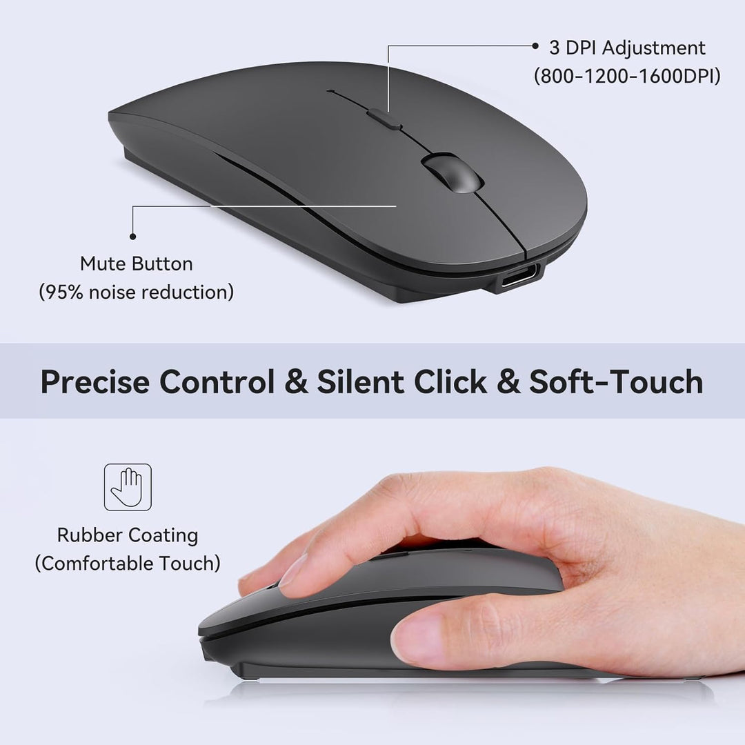 RaceGT Bluetooth Maus USB C Aufladbar, (BT5.4 + USBA+USBC) Mouse Kabellos Beidhändig Leise Ergonomis