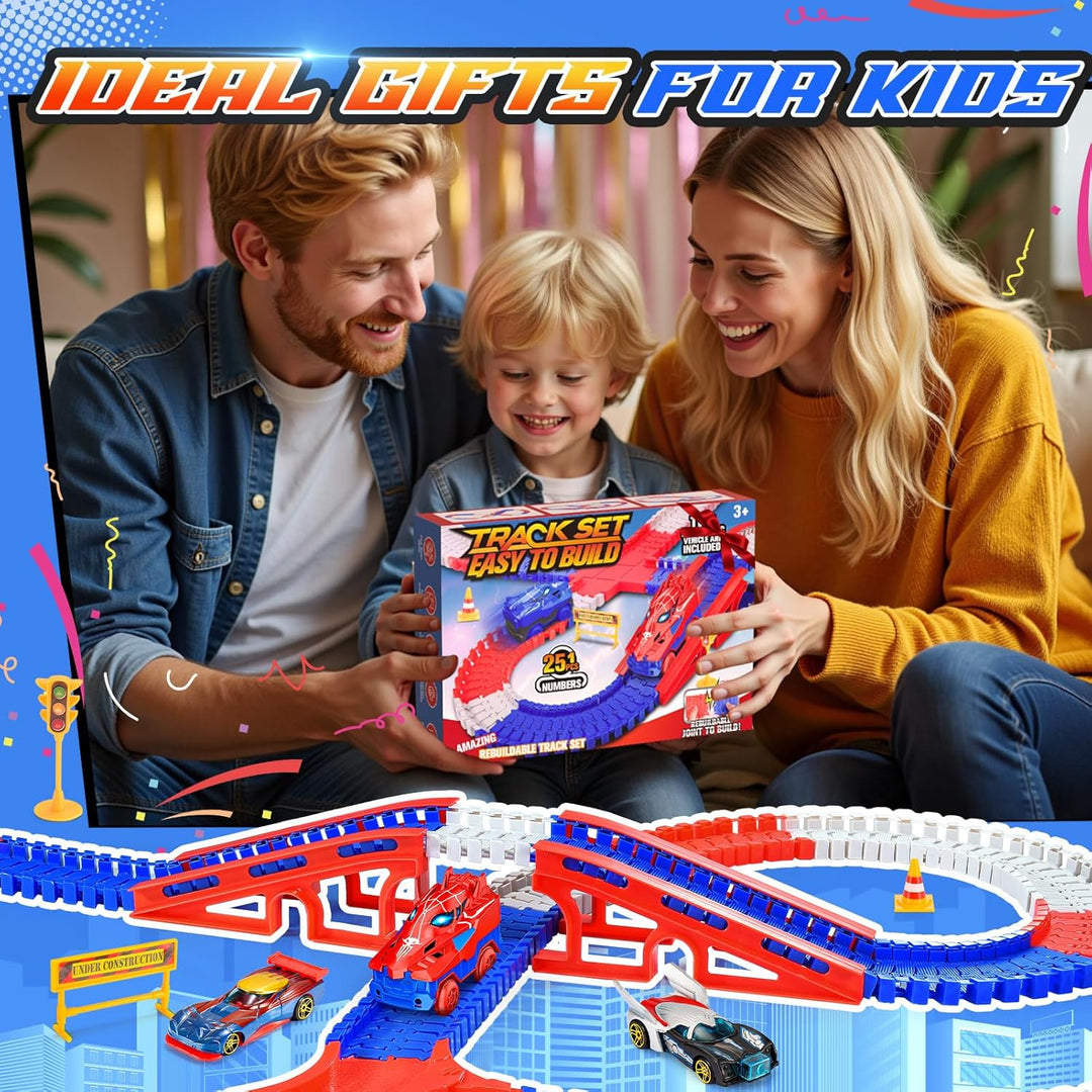 Toyokid Spielzeug ab 2 3 4 5 6 Jahre Junge, Spider Spielzeug Rennbahn Auto Kinderspielzeug ab 2 3 4