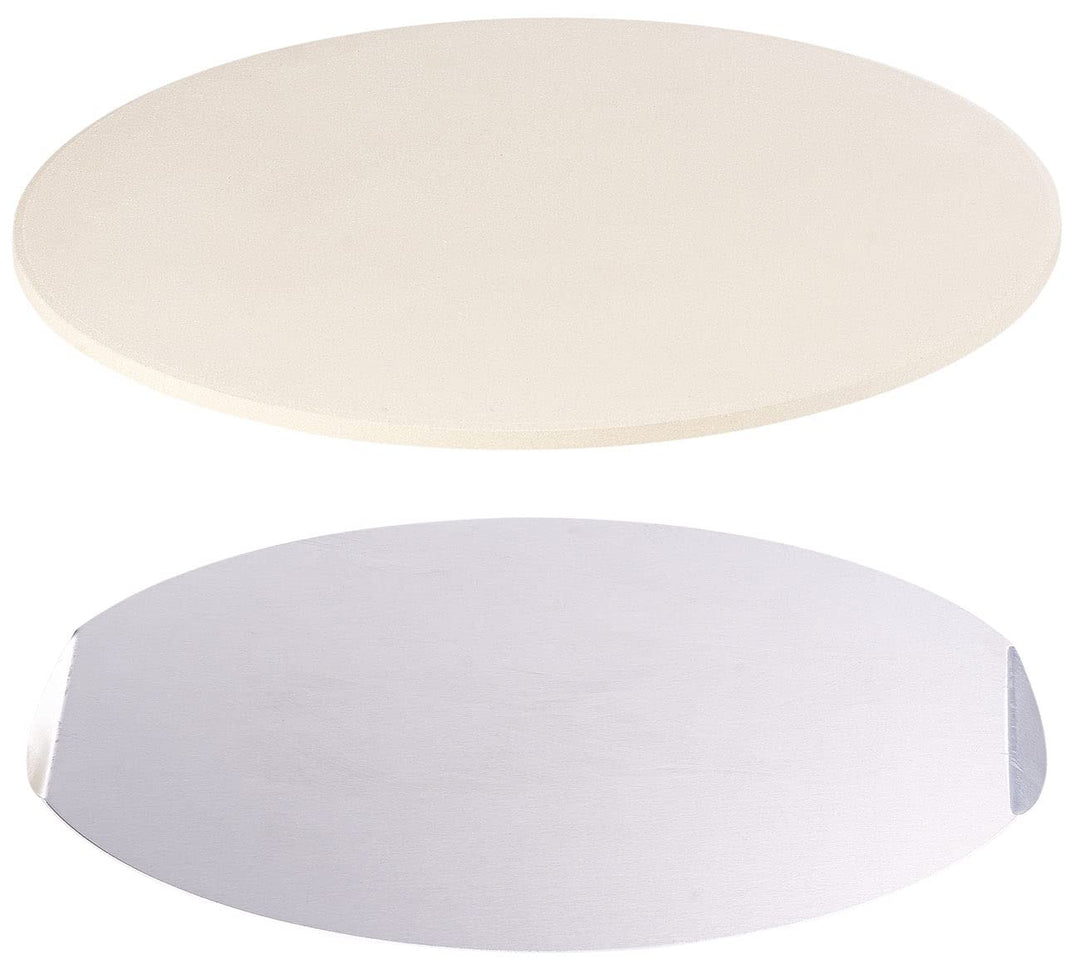 Pizzabackstein: Runder Pizzastein mit Aluminium-Servierblech, Ø 33 cm (Steinbackofen-Pizza-Platten,