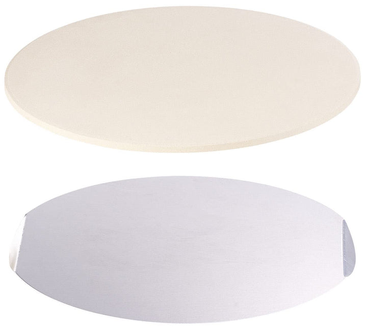 Pizzabackstein: Runder Pizzastein mit Aluminium-Servierblech, Ø 33 cm (Steinbackofen-Pizza-Platten,