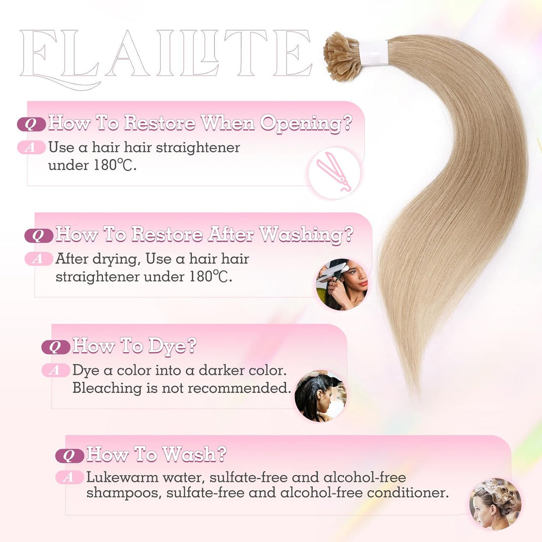 Elailite Extensions Echthaar Bondings Haarverlängerung Blond U-tip Keratin Haar Extension Glatt 25 S