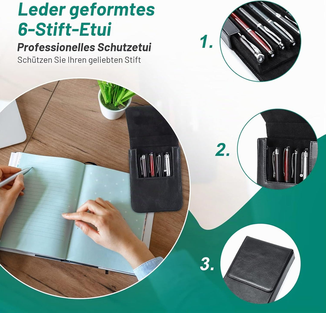 Hiram Leder-Füllfederhalter-Etui für 6 Stifte, Tragbare Aufbewahrungsbox für Stifte aus Pflanzlich G