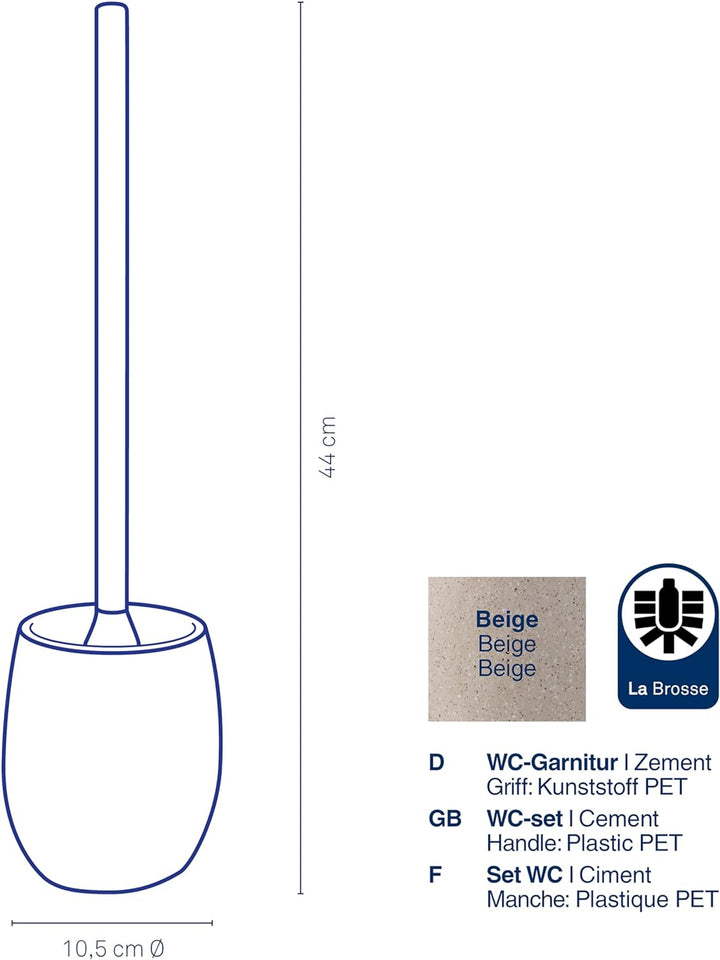 kela WC-Garnitur Roda, Ø 10,5 cm, Zement, beige, Kunststoffgriff, 23681 Beige WC-Garnitur, Beige WC-