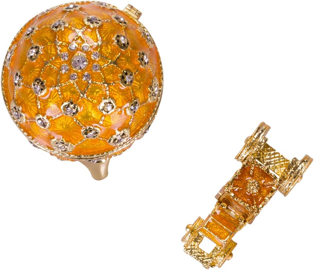 Fabergé-Stil Krönungs Ei/Schmuckkästchen mit Kutsche 6,5 cm gelb