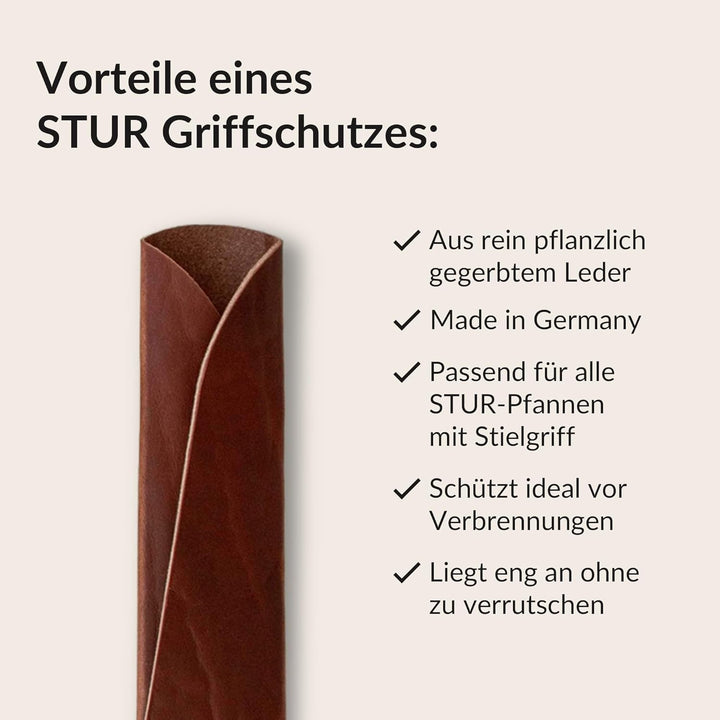 STUR - Griffschutz aus pflanzlich gegerbtem Echtleder – Pfannenstiel Hitzeschutz für Pfannen aus Eis