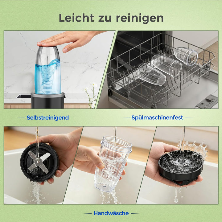 Teendow Mixer, 1200W Mini Smoothie Maker, Standmixer mit 3 Tragbare Mixbechern, 6 Klingen Edelstahlm