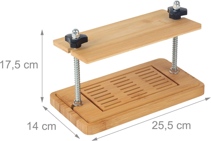 Relaxdays Tofupresse, Bambus, Edelstahl, HxBxT: 17,5 x 25,5 x 14 cm, Pressform vegan, Tofuform mit A