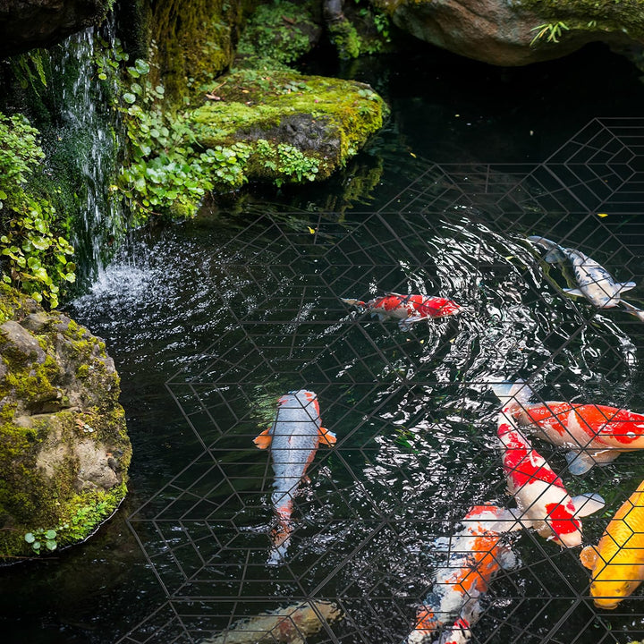 Katai Teichschutznetz aus Kunststoff, schwimmender Reiherschreck, komplett mit 2 Gartenpflanzenbände