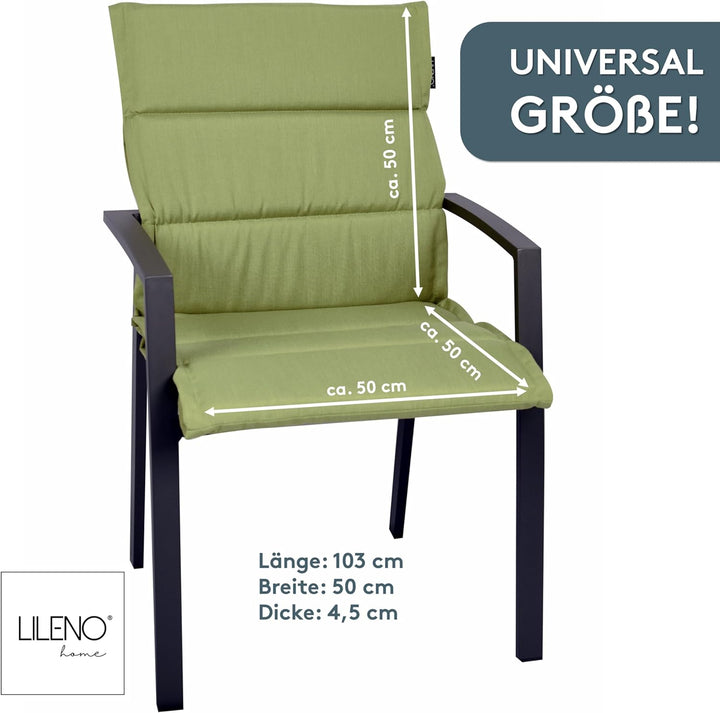 LILENO HOME Gartenstuhl Auflagen als [2er Set - Niedriglehner] in Grün - Bequeme Liegen als Sitzaufl