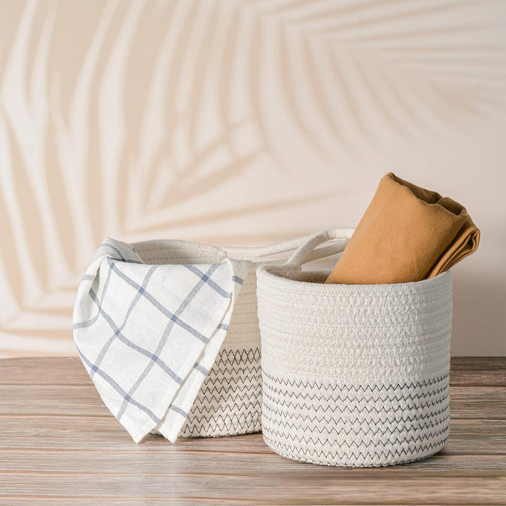 Hivexagon 2er Pack Hanging Woven Rope Aufbewahrungskörbe mit Griff - Wandkörbe 6 x 5,5 Zoll runde Be