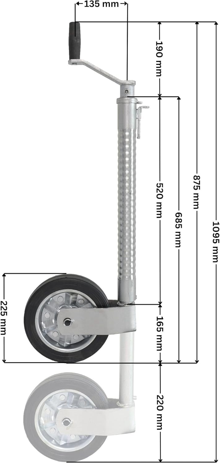 The Drive Stützrad mit Vollgummi-Reifen gerippte Ausführung Extra Lang 350kg Stützlast