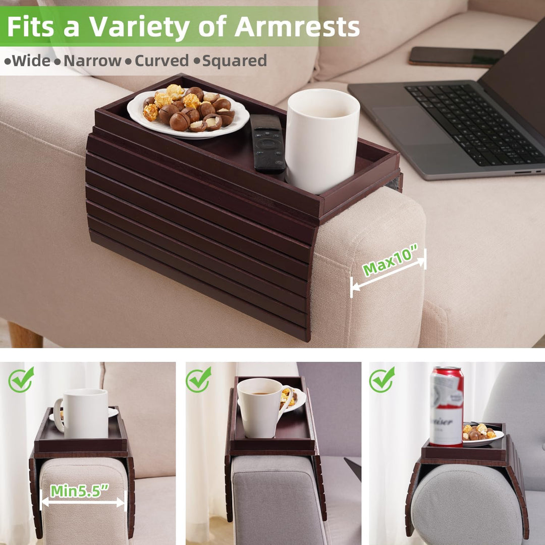 GEHE Natural Bamboo Sofa Arm Tray, Sofa Tray Table for Couch, Sofa Armrest Tray Table Anti-Slip Sofa