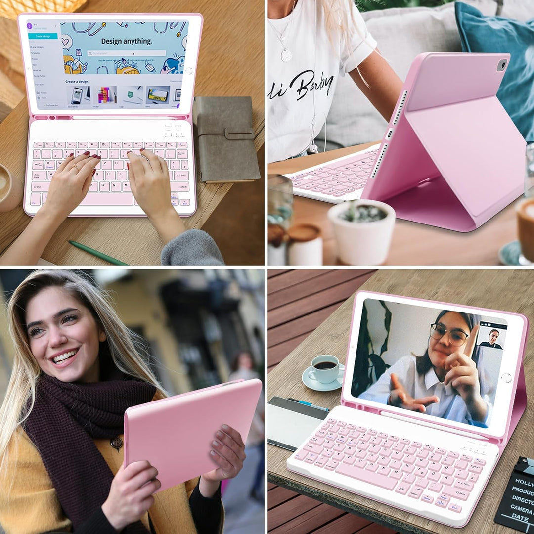 Hofsos Hülle mit Tastatur für iPad 10.2 Zoll 9 Generation 2021 - QWERTZ Layout Keyboard, Magnetische