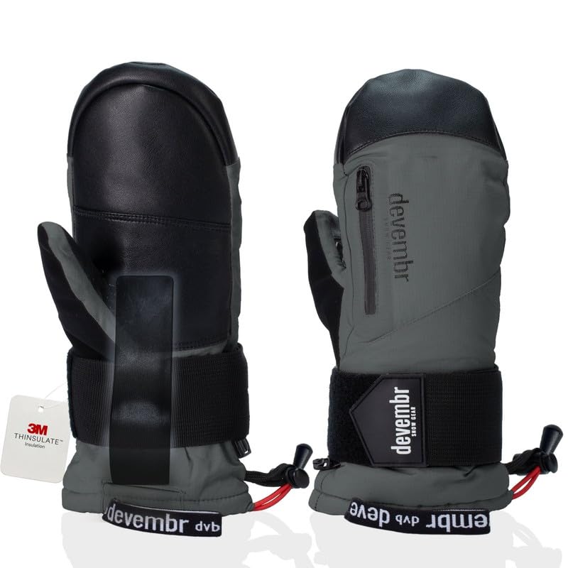 devembr Ski-Fäustlinge mit Handgelenkschützern, Warme Snowboard-Fäustlinge, Wasserdicht M Grau, M Gr