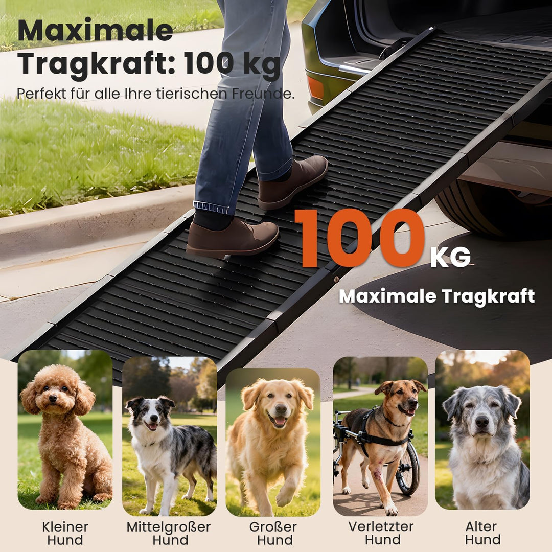Hundeautorampe 170 x 41 cm,Extralange klappbare Hundetreppe mit Rutschfester Oberfläche, Schwerlast
