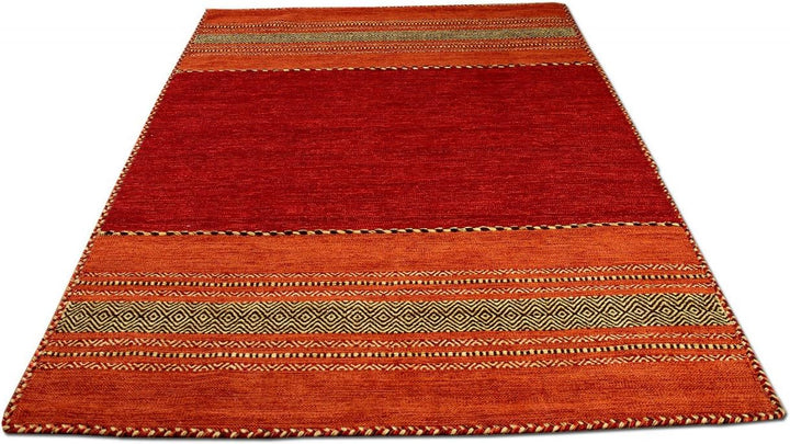 Navarro Natur Teppich Bauwolle Kelim Rot Orange in 6 Grössen
