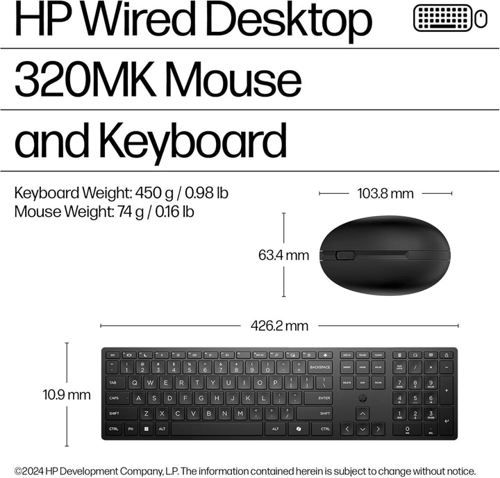 HP Desktop 320MK - Tastatur-und-Maus-Set - 3-Zonen-Layout, Flache Tastenreise - Full Size - USB - QW