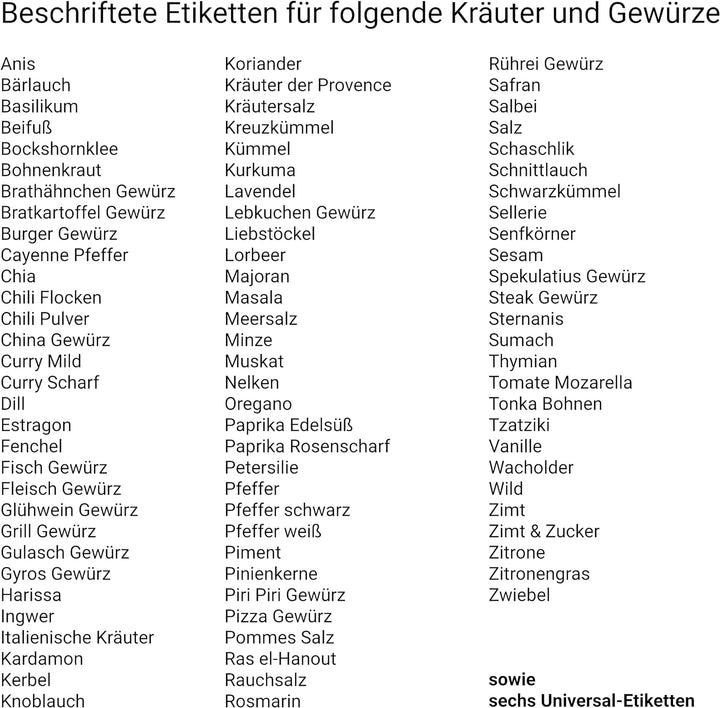Giessle 30 Stück Gewürzgläser mit Buchendeckel (aus Holz ohne Leim) und 94x passenden Etiketten, Vor