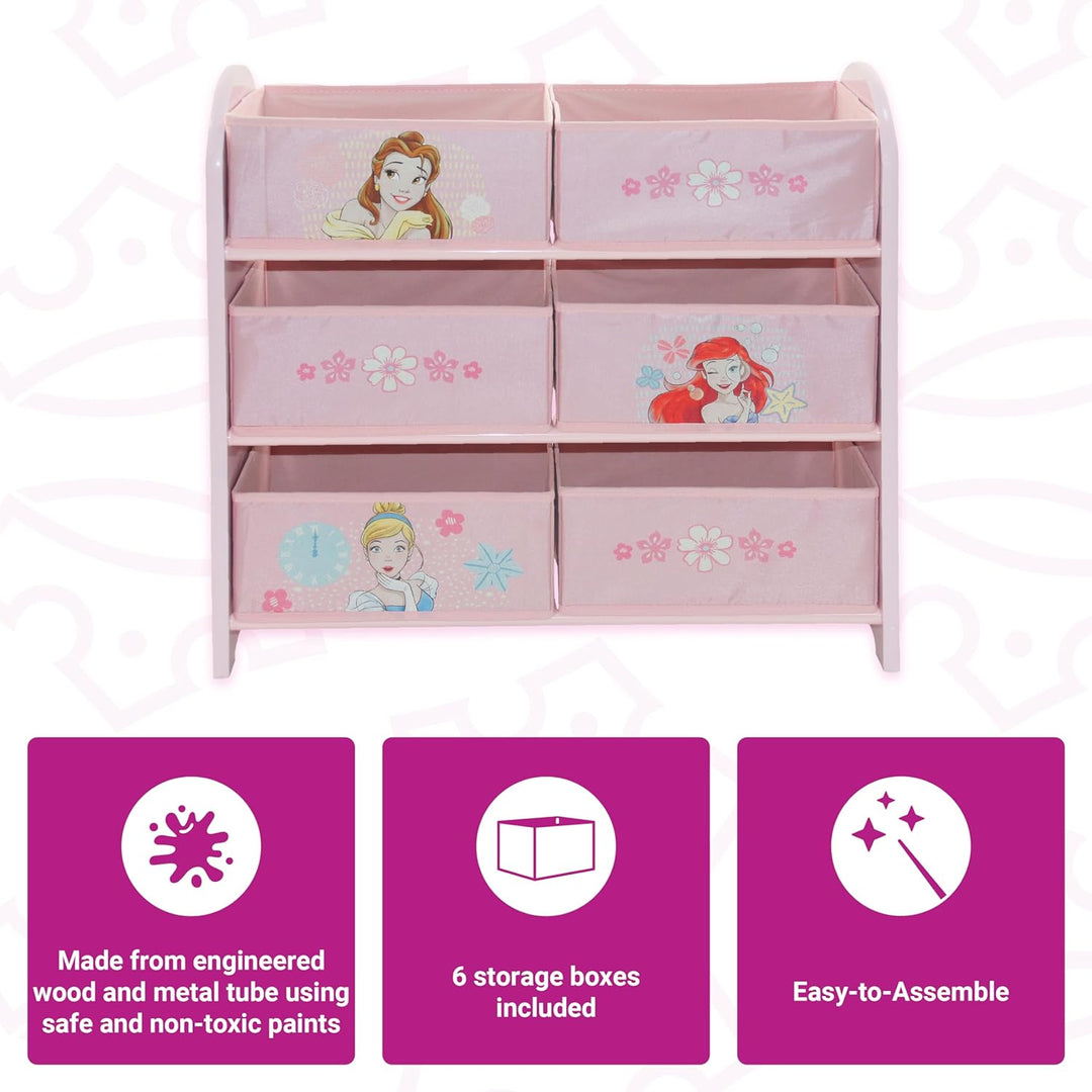 Disney Princess Storage Unit in Pink with 6 Storage Boxes for Kids Princess Light Pink, Princess Lig