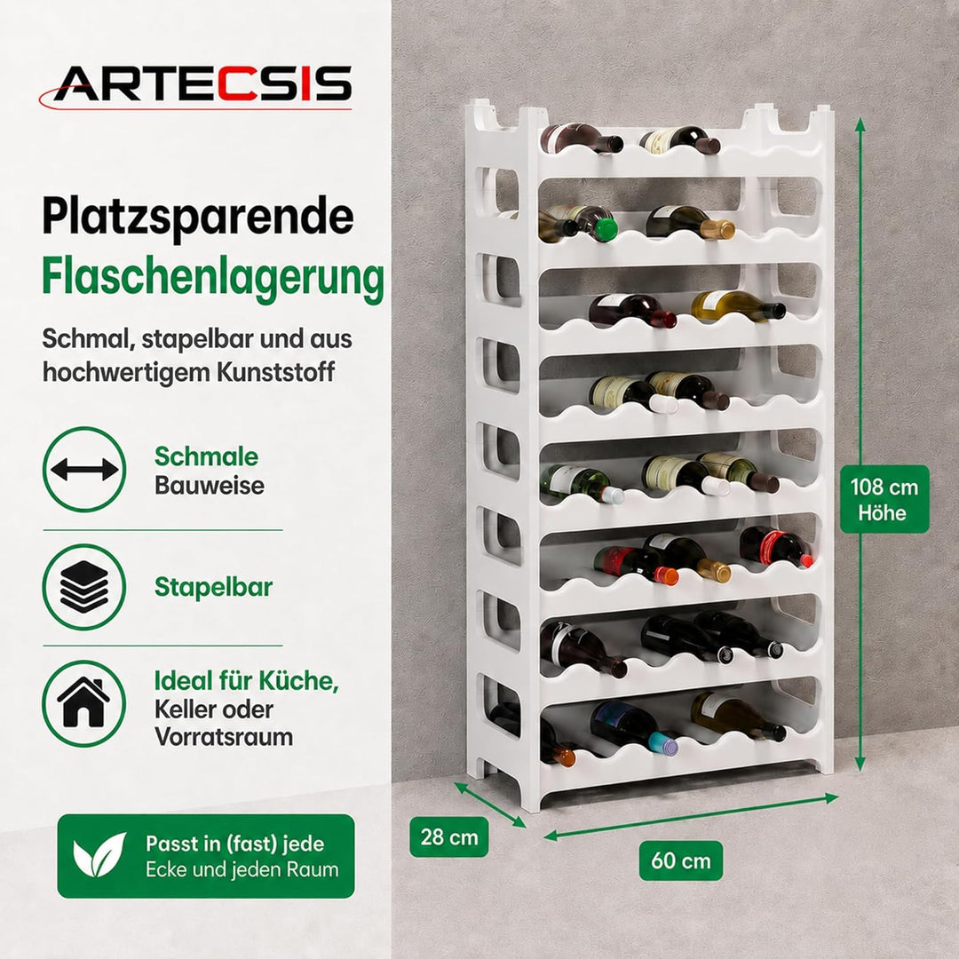 ARTECSIS Weinregal stapelbar Kunststoff für 48 Flaschen, stabiles Flaschenregal in Gastronomie-Quali