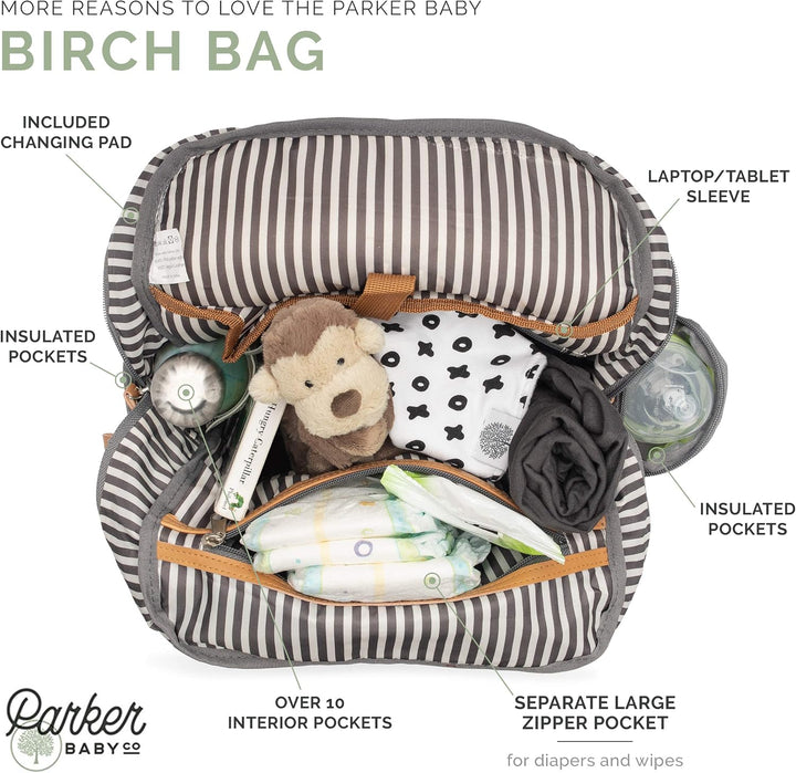 Parker Baby Wickelrucksack – grosse Wickeltasche mit isolierten Taschen, Kinderwagengurten und Wicke
