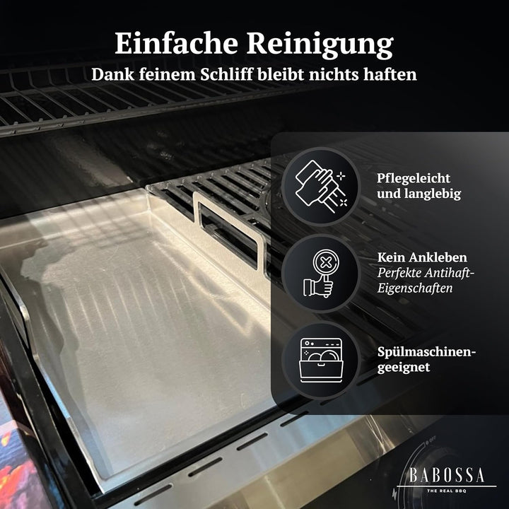 BABOSSA Premium Einsatzpfanne/Plancha kompatibel mit allen Rösle Modellen | 45x23.5cm | Massiv, verz