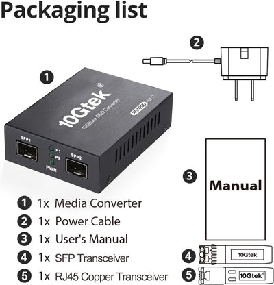 10Gtek® SFP+ Media Converter G0200-SFP (Kit #33), 10GBase-T Reach 30 Meters, SFP+ LR Module, 10 km,