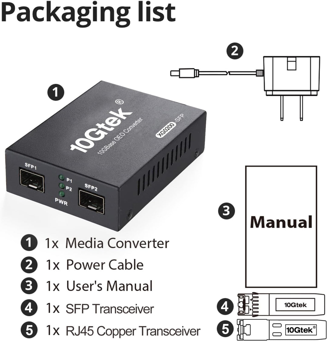 10Gtek® SFP+ Media Converter G0200-SFP (Kit #31), 10GBase-T Reach 30 Meters, SFP+ SR Module, 300 m,