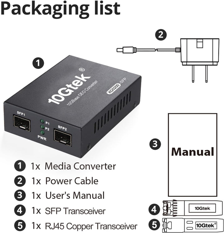 10Gtek® SFP+ Media Converter G0200-SFP (Kit #31), 10GBase-T Reach 30 Meters, SFP+ SR Module, 300 m,