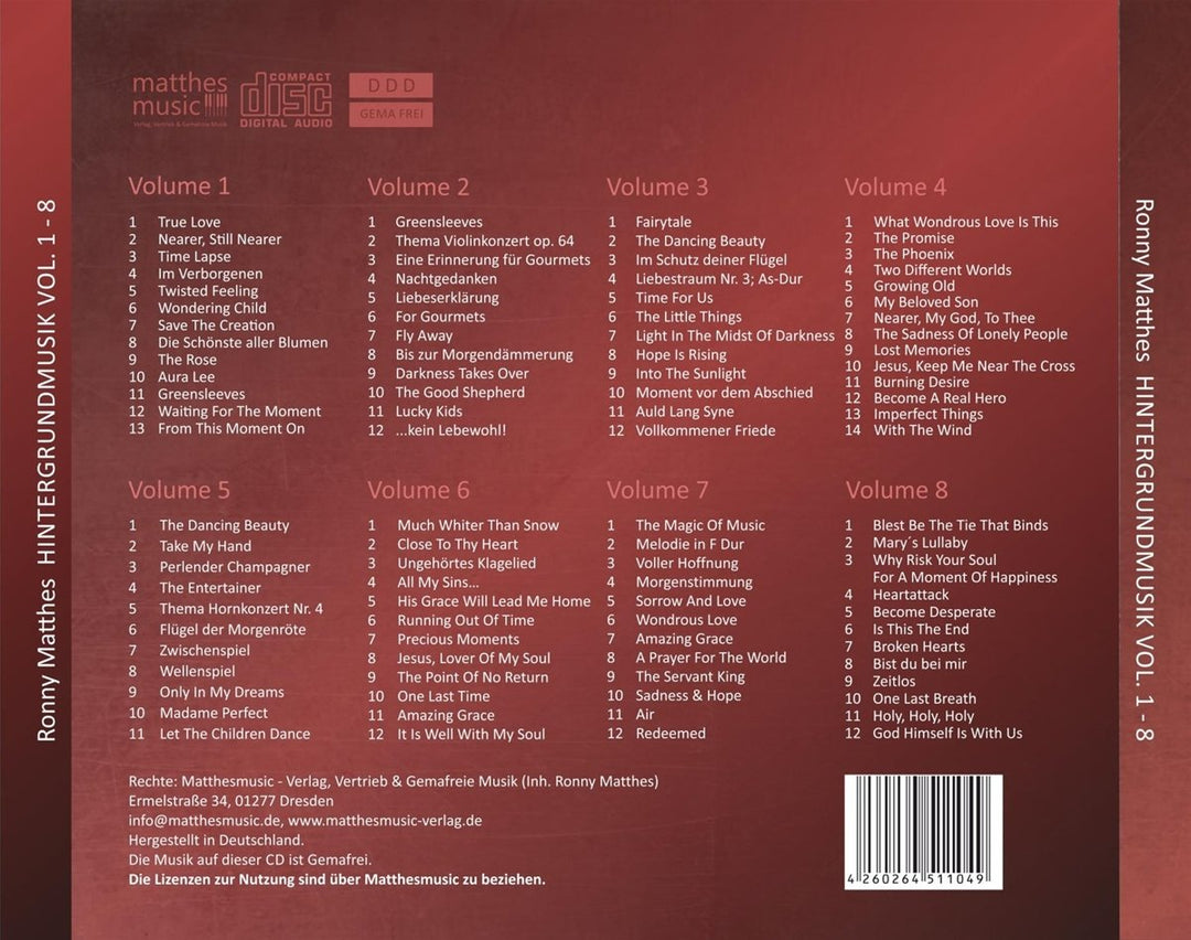 Hintergrundmusik: Vol.1 - 8 (8 CDs) - Gemafreie Musik zur Beschallung von Hotels und Restaurants (Kl