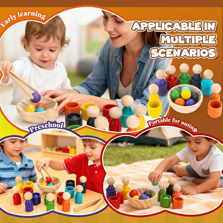 Regenbogen Bälle in Tassen Farbsortierspiel Montessori Spielzeug ab 2 3 Jahre, Montessori Farben Sor