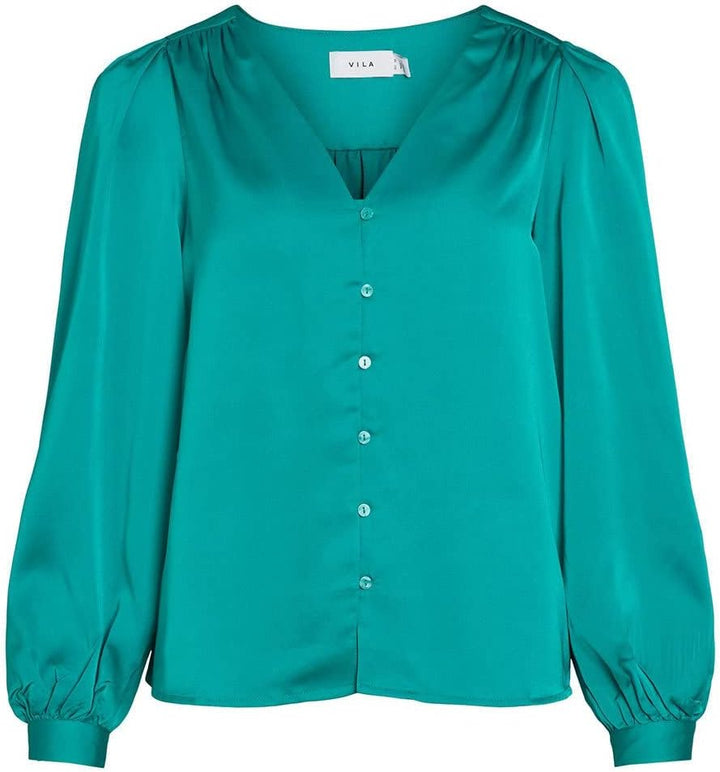 Vila Damen Viellette V-Neck L/S Shirt/Su-Noos Bluse 34 Alhambra, 34 Alhambra