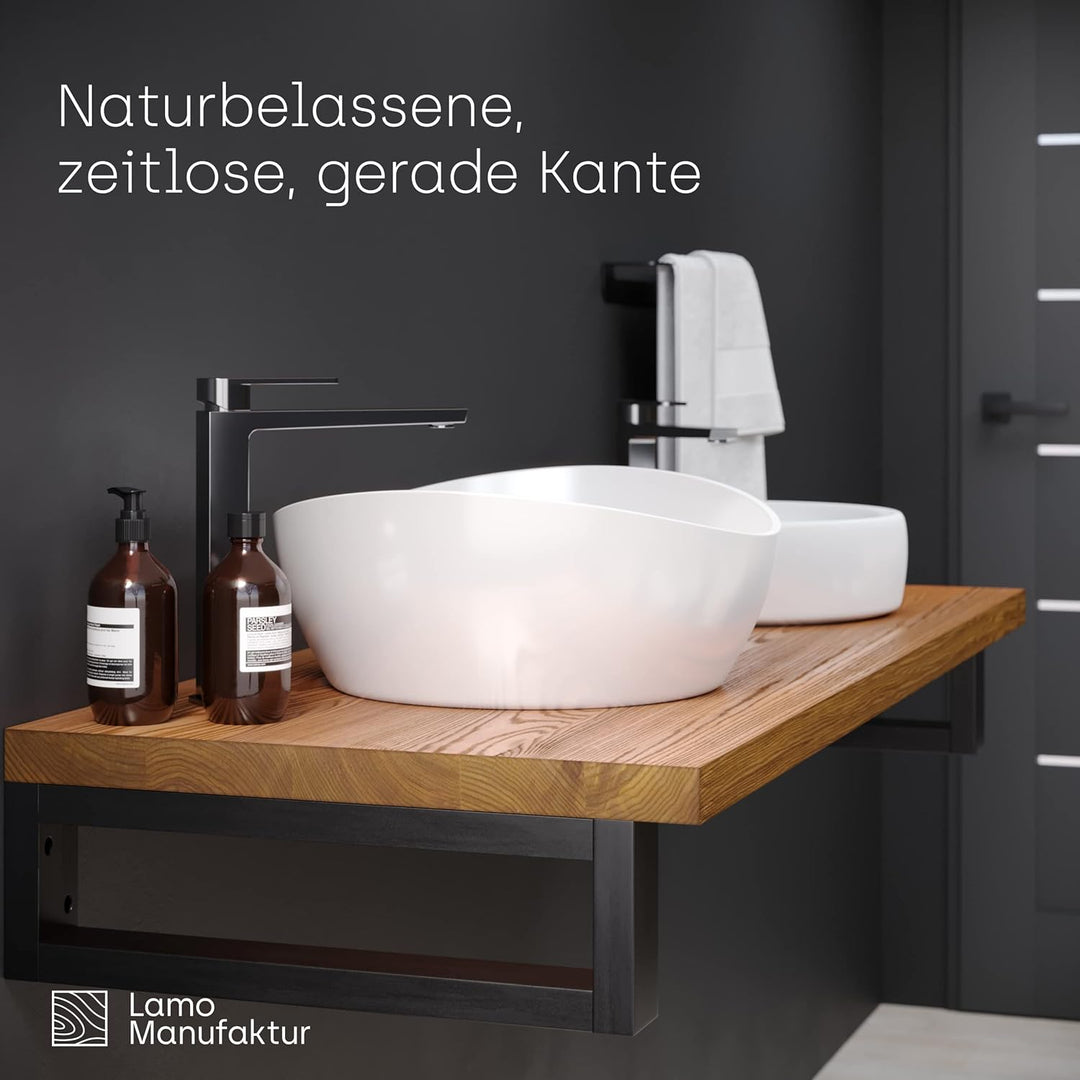 LAMO Manufaktur Waschtischplatte, Holzplatte Waschtisch, 80x55 cm (AxB), Dunkel, ohne Montageset, LW