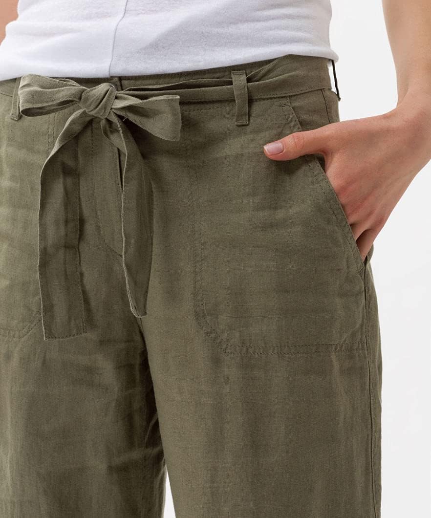 BRAX Damen Style Maine S Verkürzte Leinenhose Hose 32W / 32L Khaki, 32W / 32L Khaki