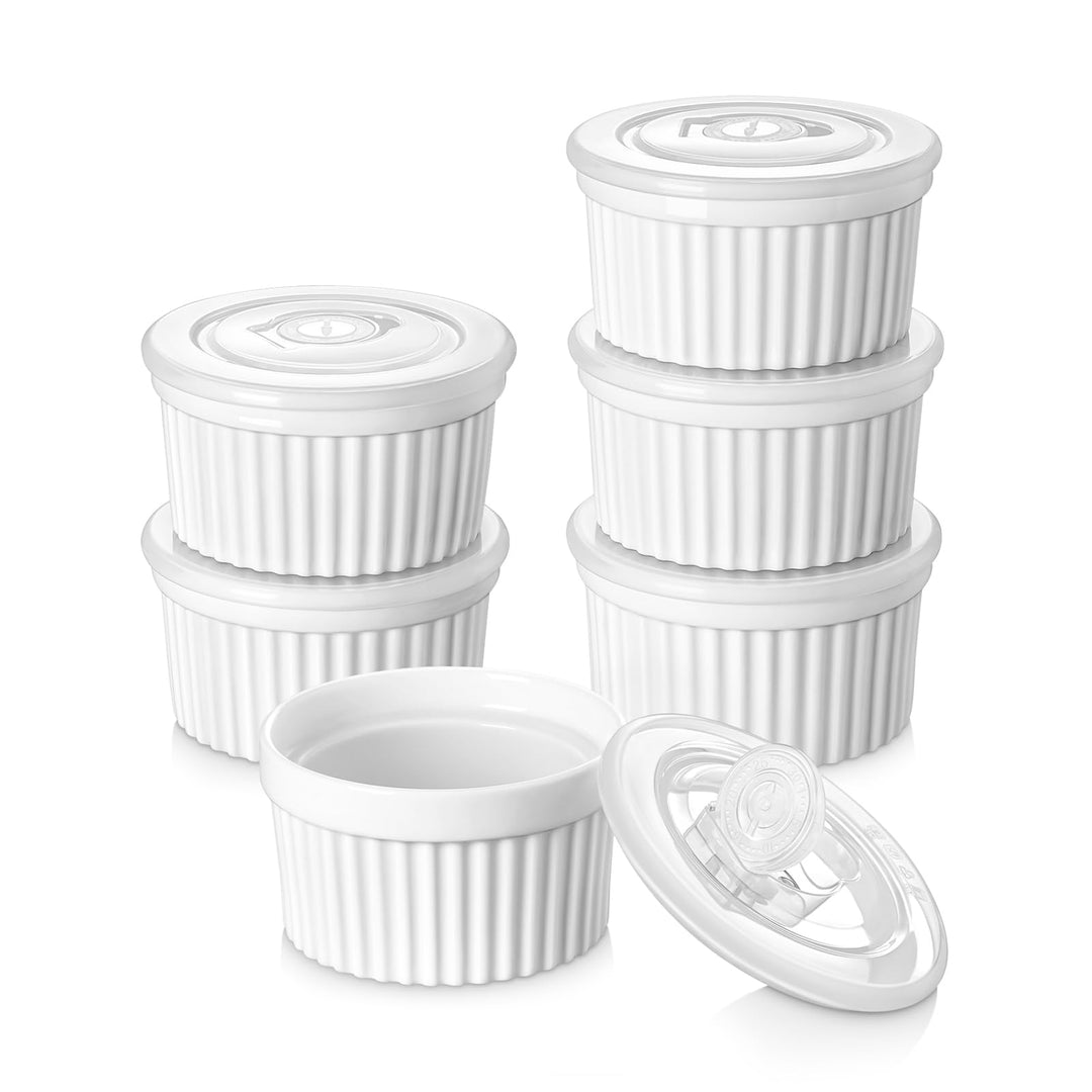vancasso RAMEKINS 200ml Soufflé Förmchen Set von 6, Ø9,5cm Creme Brulee Schälchen Backofen sicher, P