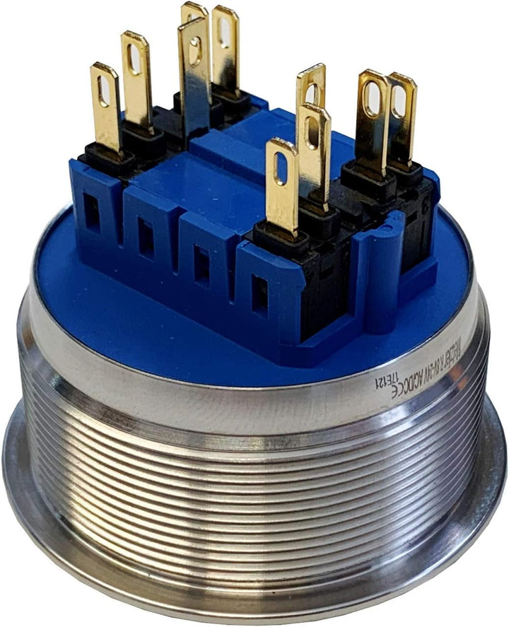 Edelstahl Drucktaster Ø40mm, 2-polig, 10 Pin, Symbol Licht LED Ring (Blau), Blau