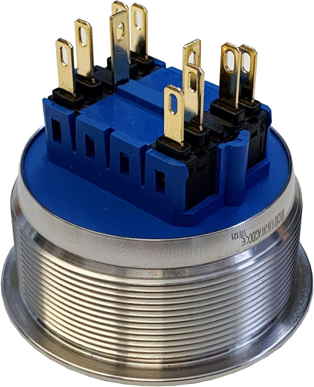 Edelstahl Drucktaster Ø40mm, 2-polig, 10 Pin, Symbol Licht LED Ring (Blau), Blau