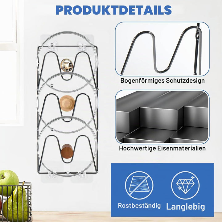 2 Pack Topfdeckel Organizer Rack, 6-Tier Topfdeckel Halter, keine Bohrung erforderlich, Sticks zu gl