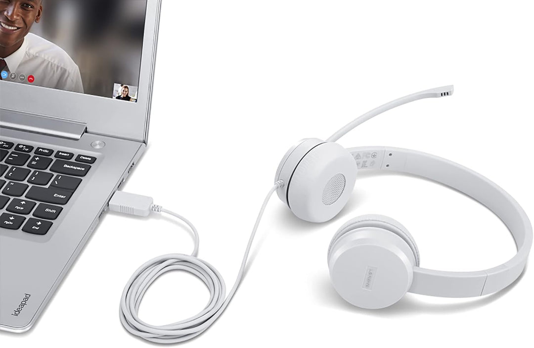 Lenovo 110 Analoge Stereo-Kopfhörer (Geräuschisolierung, drehbares Mikrofon, Leder und Schaumstoff-O