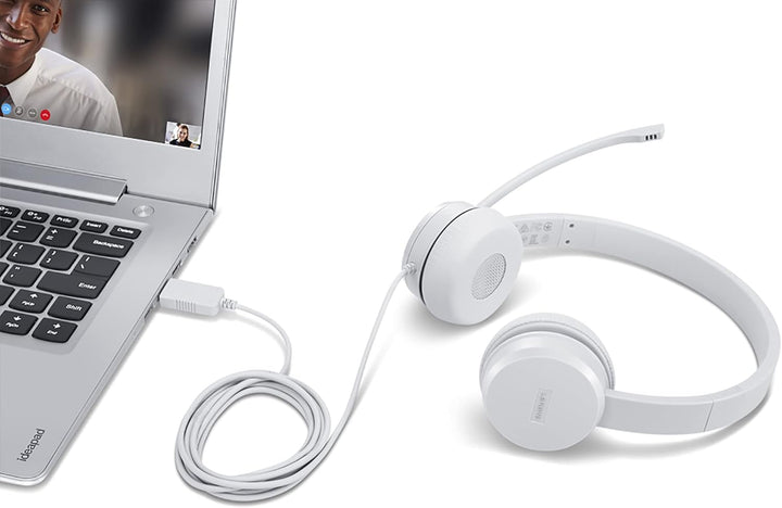 Lenovo 110 Analoge Stereo-Kopfhörer (Geräuschisolierung, drehbares Mikrofon, Leder und Schaumstoff-O