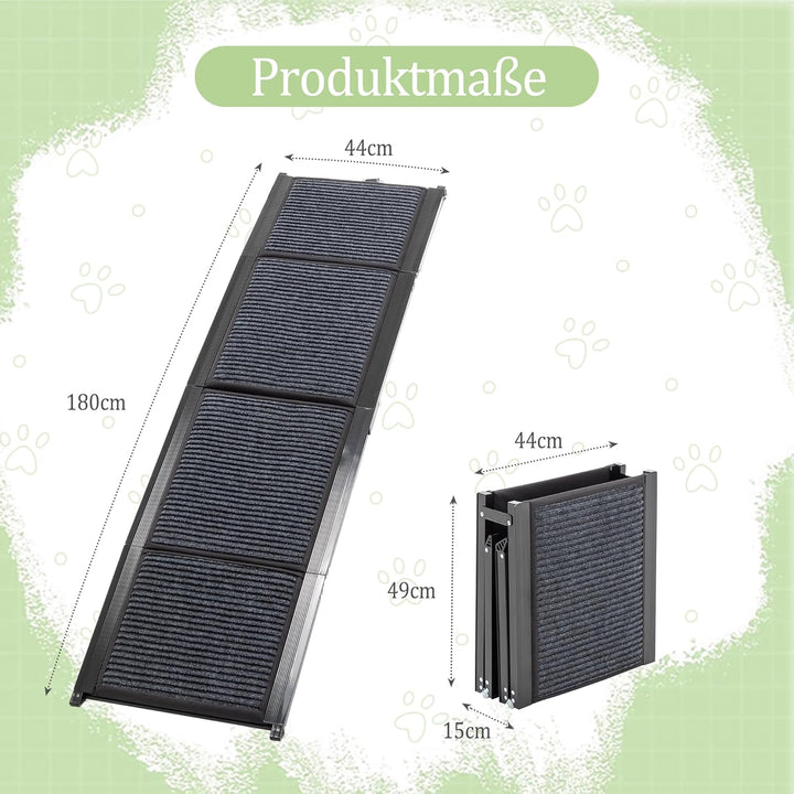 Hunderampe Auto Klappbar, Extra Lange 180cm Hunderampe mit Rutschfester Teppich für Grosse Hunde bis