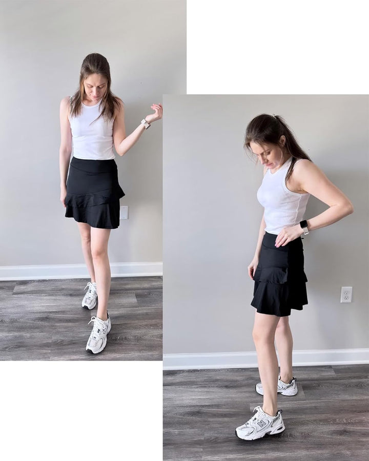 Soneven Hosenrock Damen Knielang Tennis Rock mit Hose Drunter Mädchen Pleated Wanderrock Sommer Spo