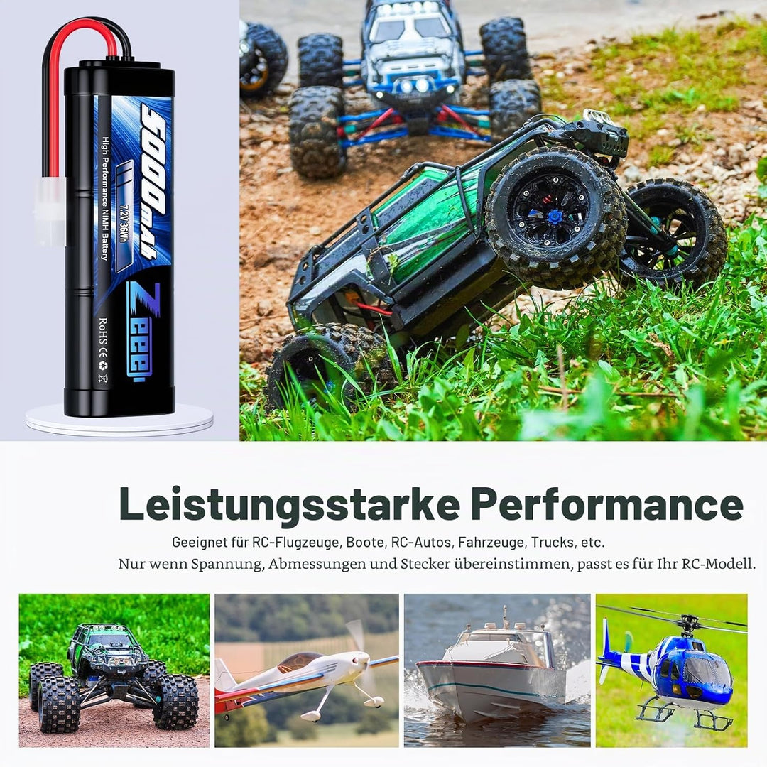 Zeee RC NiMH Akku 7,2V 5000mAh RC Auto RC LKW HPI Losi Kyosho Hobby für RC Cars Aeroplane Helicopter