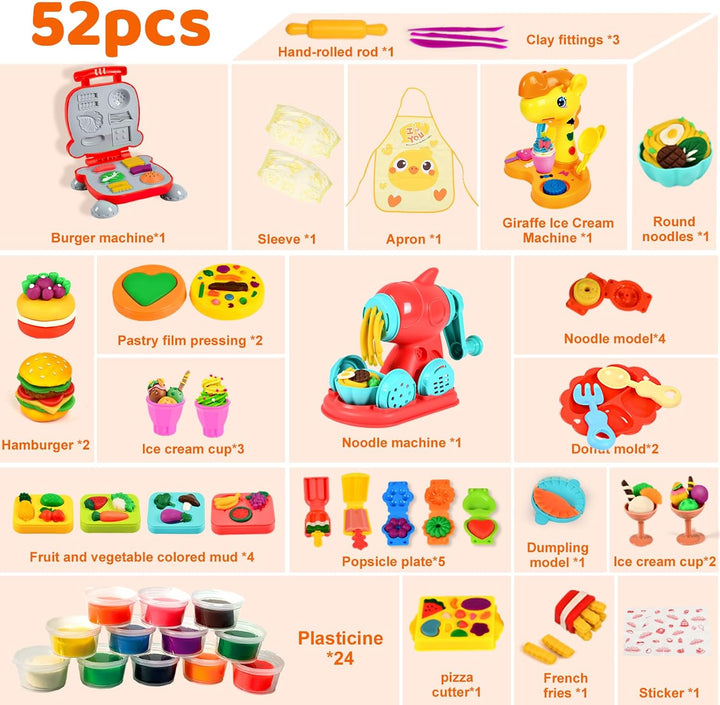 Knete Dough Set für Kinder,Knete Set für Kinder,Kitchen Creations Nudelmaschine Spielset Burger Eisc