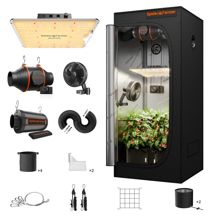 Spider Farmer Growbox Komplettset SF1000 Grow Light Dimmbarer LED Grow Lampe Vollspektrum Samsung LM