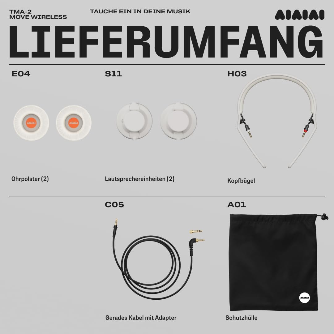 AIAIAI TMA-2 Move Wireless Kopfhörer – Bluetooth 5.3, Bio-Membran-Treiber, 40+ Stunden Akkulaufzeit,