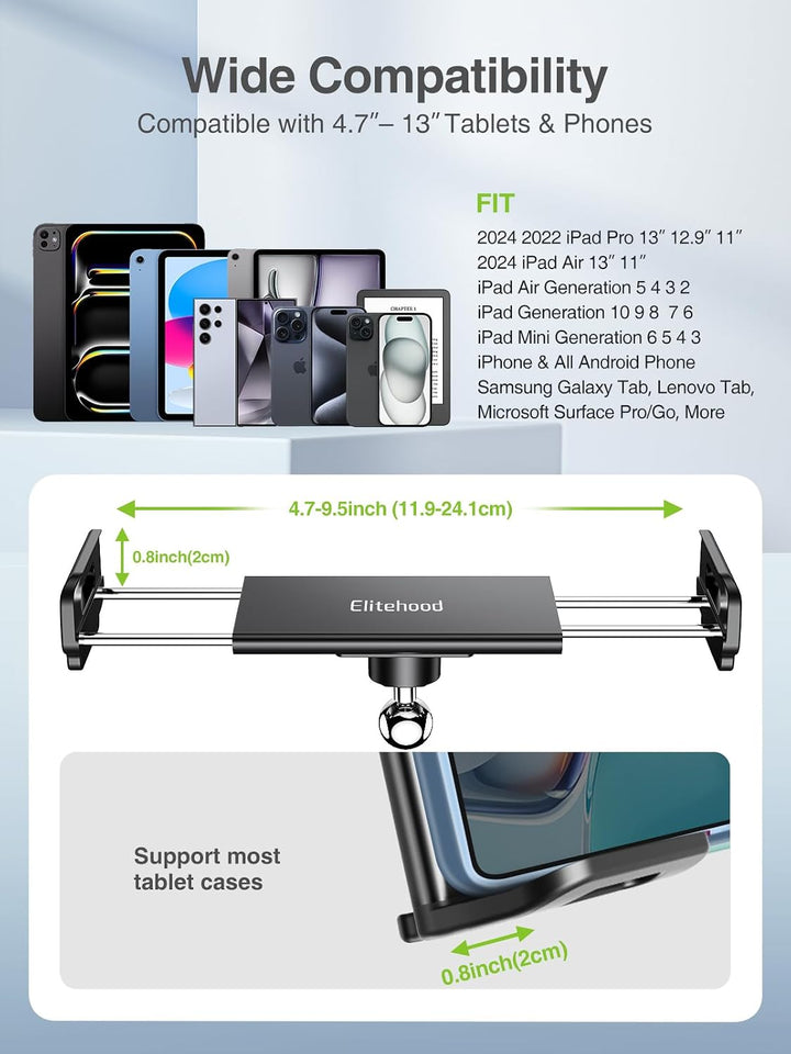 elitehood 22cm Langarm iPad Halter für Mikrofonständer | 360° Verstellbare Aluminium Tablet Halter f