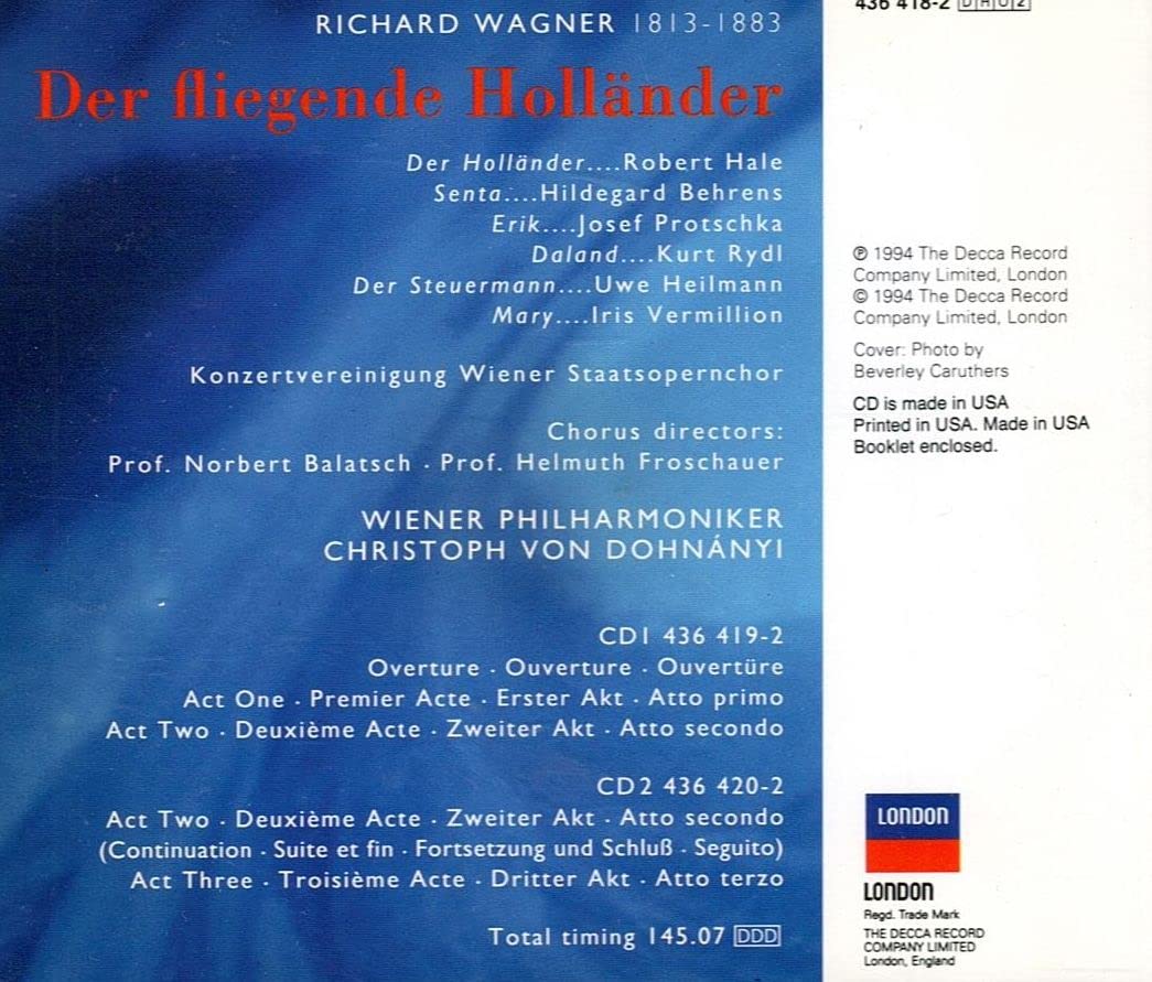 Wagner: Der fliegende Holländer (Gesamtaufnahme) (Wien 1991), Audio-CD